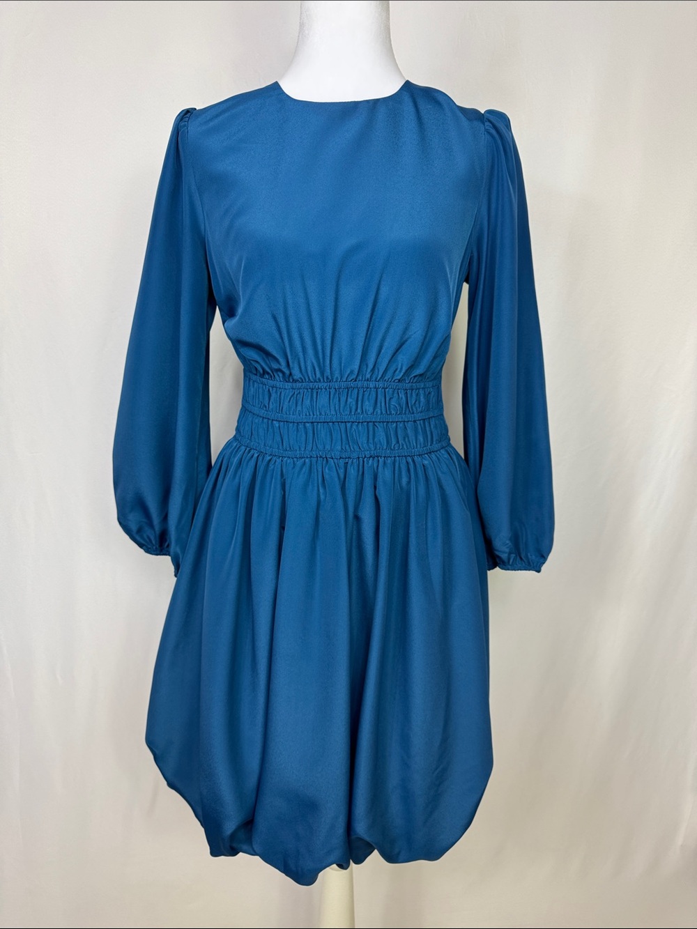 Eliza J Ballon Sleeve Crepe Fit & Flare Dress Size 8 Teal - Picture 7 of 15